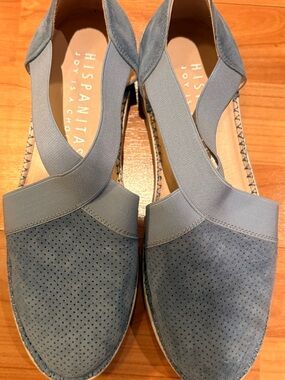 Hispanitas Light Blue Suede Cross-Strap Espadrille Flats s38EU/ 7.5 US